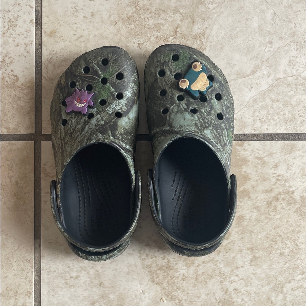 CROCS Kids Camo Slip-On Clogs with Pokemon Character Charms